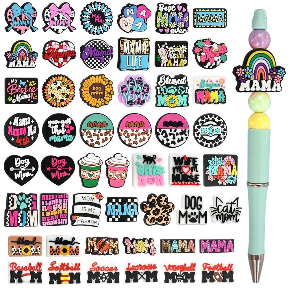 5061 50Pcs Mama Silicone Focal Beads Bulk for Pens Mom Club Silicone Beads